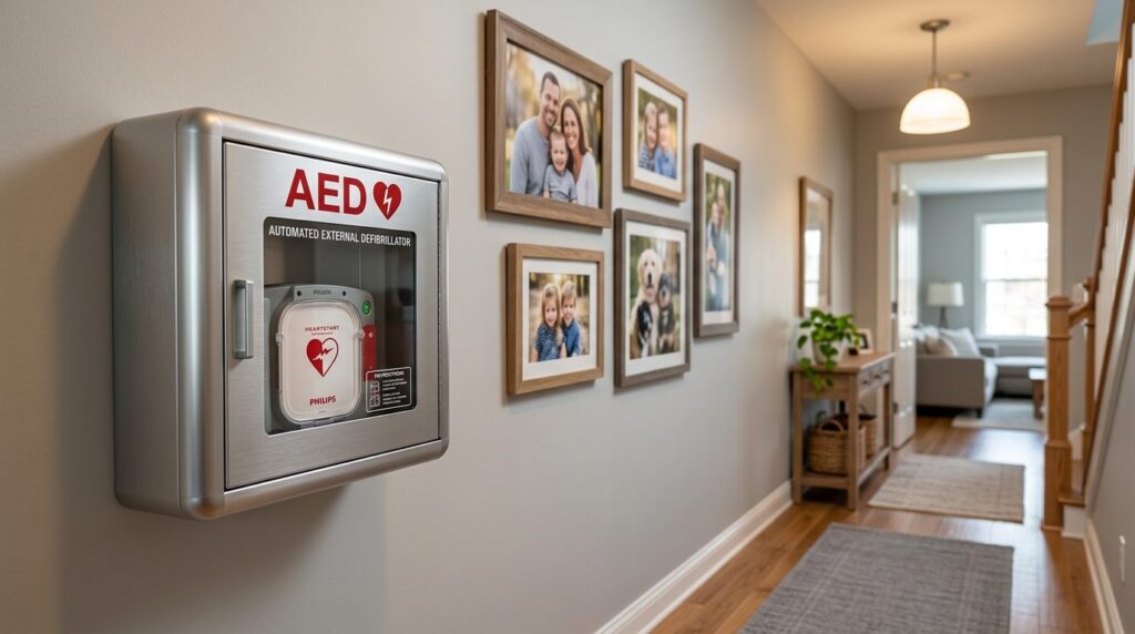 Close-up photorealistic stock photo of a family home corrido