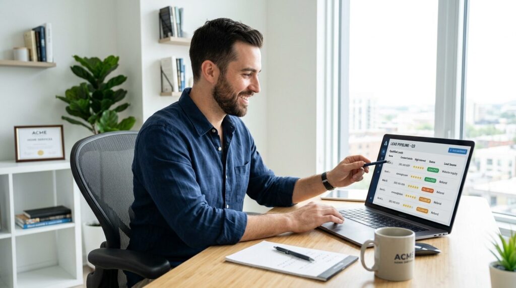 Young entrepreneur in home services business reviewing quali