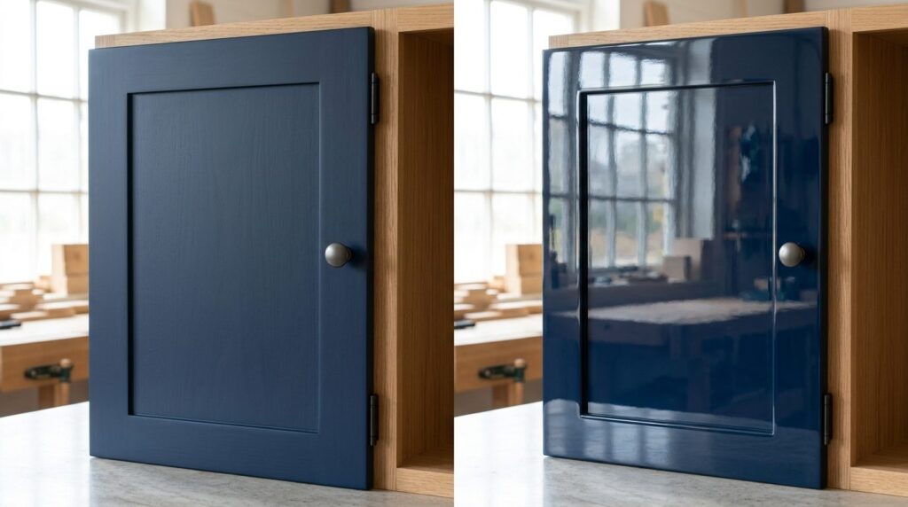 Side-by-side comparison of two wooden kitchen cabinet doors 
