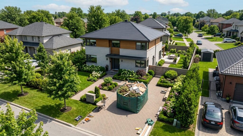 Aerial view of a residential property showing a properly org