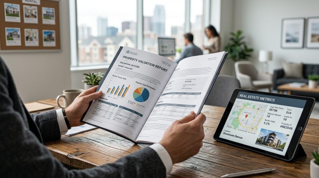 Close-up of professional hands holding a property valuation 