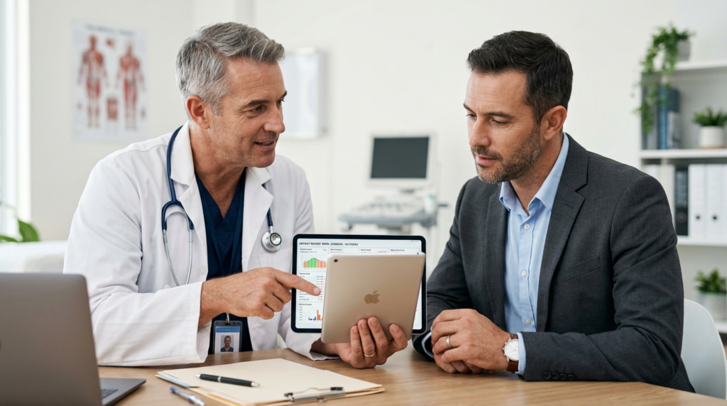 Close-up photograph of a professional male patient consultin